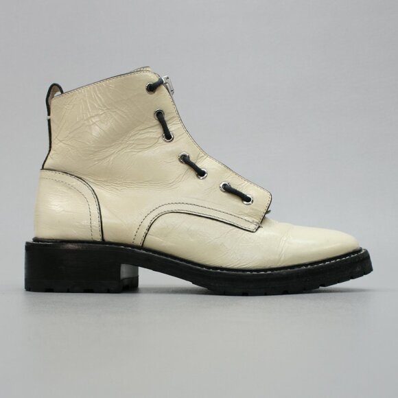 Rag & Bone 35 Ladies 5 Cannon Antique White Crinkle Lace & Zipper Combat Booties - Picture 4 of 12